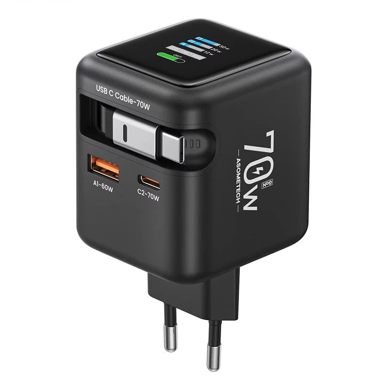 Cargador Con Pantalla 3 En 1 Retráctil De 70W
