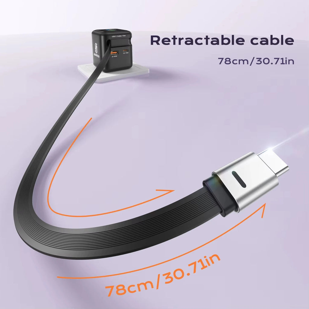 Cargador Con Pantalla 3 En 1 Retráctil De 70W