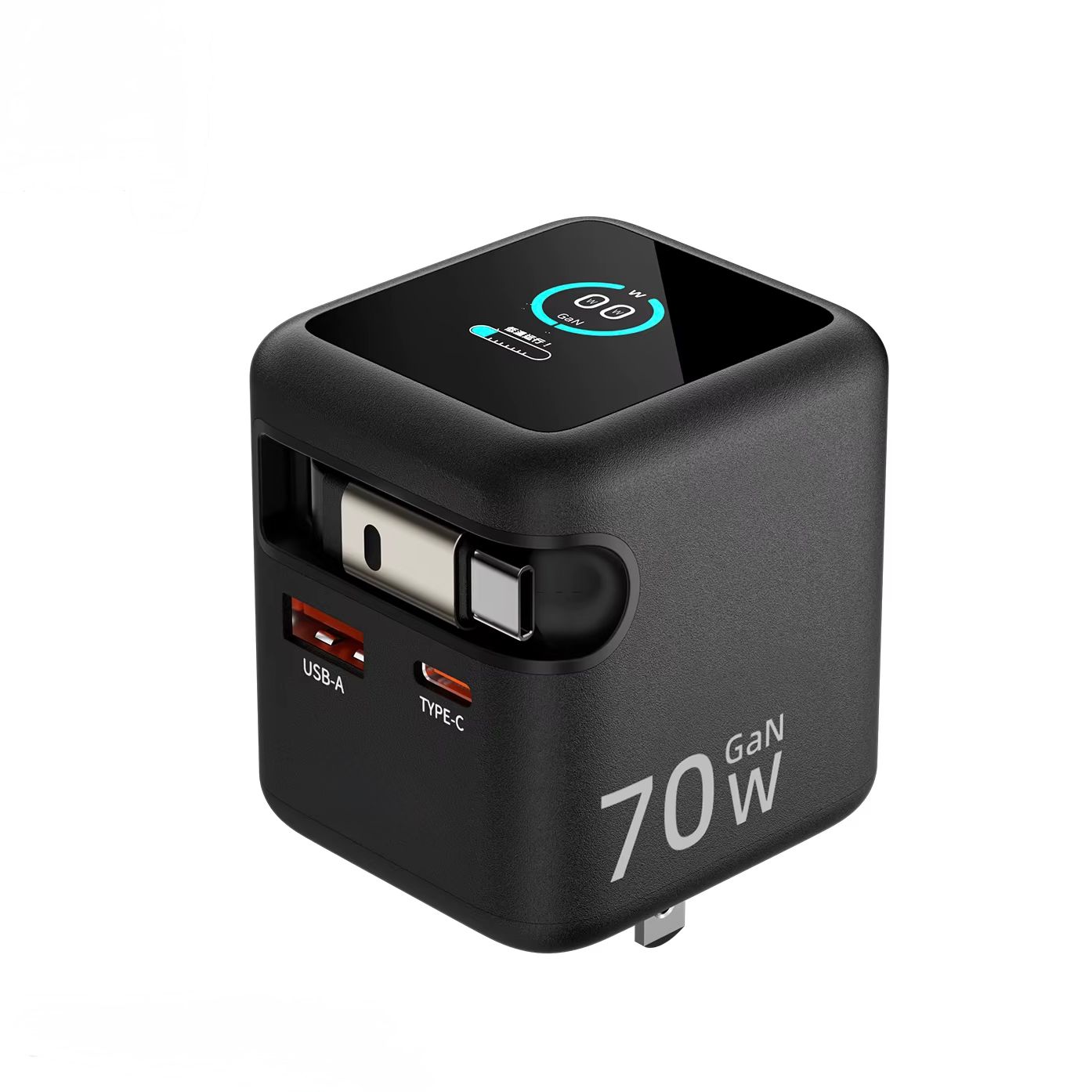 Cargador Con Pantalla 3 En 1 Retráctil De 70W